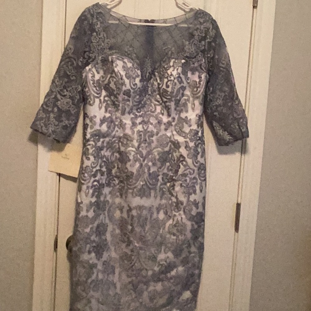 NWT Lan Ting Mother of the Bride Dress- Dusty Blue Chiffon Lace- Two Piece